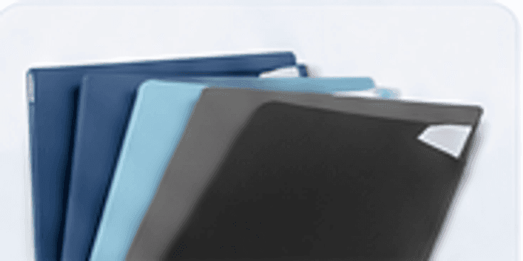 Blue, grey, and black document folders
