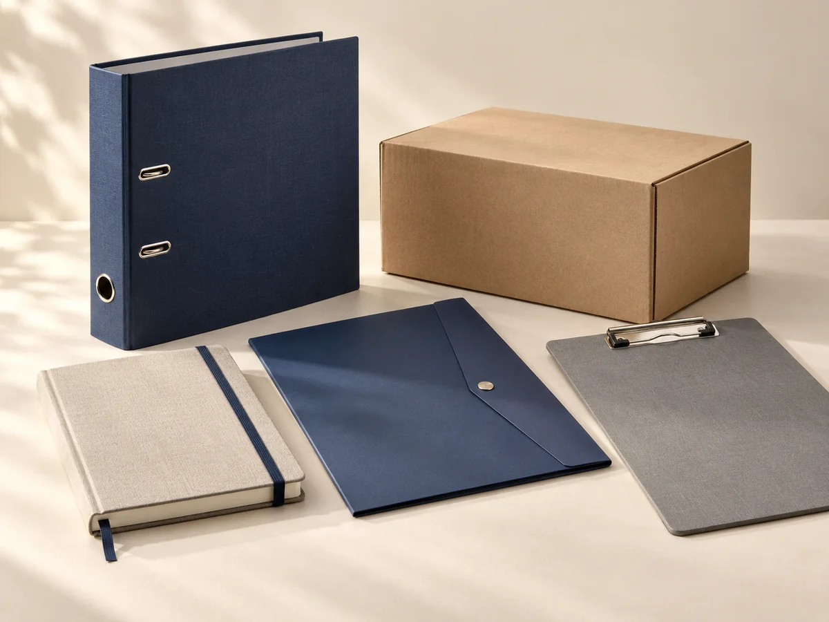 Assortment of binders, notebooks, folders and clipboards