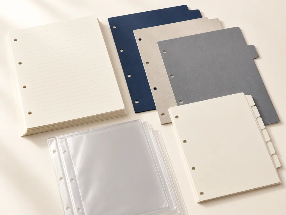 Paper inserts, divider tabs and protective sleeves