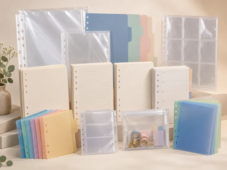 AI-generated inserts, refills and dividers family illustration; not a verified SKU photograph